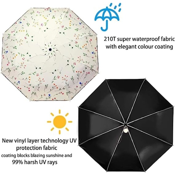 Anti-UV Solparaply Kompakt Hopfällbart Reseparaply Automatiskt Öppning och Stängning Kompakt Hopfällbart Regnparaply Unisex Blockerar 99,98% av UV-strålarna
