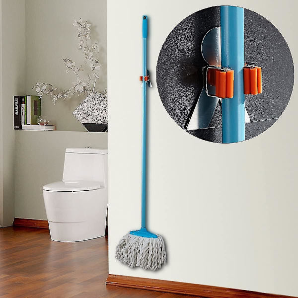 Kvast- och Mopphållare, 304 Rostfritt Stål Borstat & Halksäker Silikon Självhäftande Monterade Förvaringshyllor Med Människokroppsdesign För Ho
