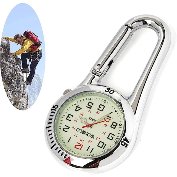 Clip-On Karbinhake Lysande Urtavla FOB Klocka Siffror Lämplig för Läkare, Sjuksköterskor, Ambulanspersonal, Kockar, Sport Unisex (Silver)