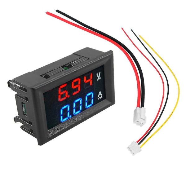 2 stk Digital Voltmeter Amperemeter Dc 100v 10a Amp Spænding Strømmåler Tester Blå + Rød Dual Led Dis