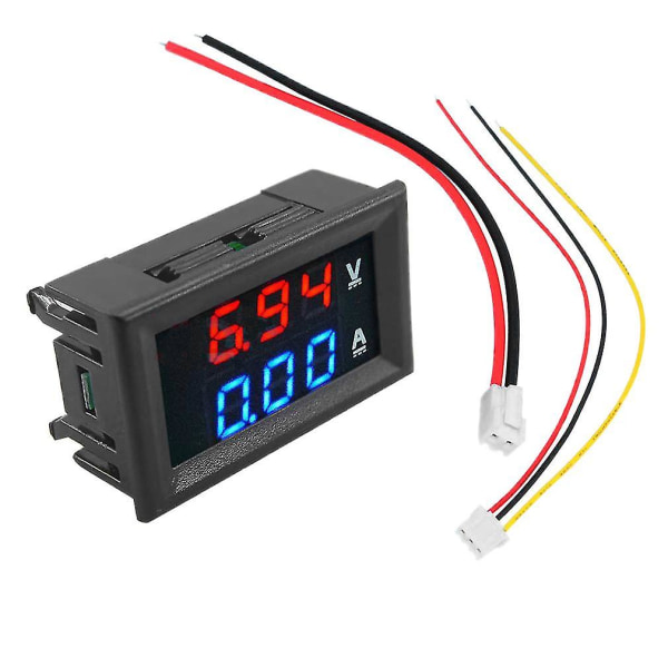 2stk Digital Voltmeter Amperemeter Dc 100v 10a Amp Spenning Strømmåler Tester Blå + Rød Dual Led Dis