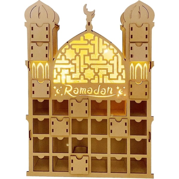 2022 Ramadan Adventskalender Adventskalender i tre med skuffer Nedtelling Islamsk kalender Treskuffer Ornamenter til Eid Ramadan feriedekorasjon