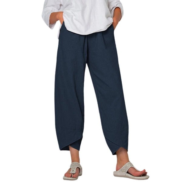 Plus Size Kvinders Enkle Afklippede Bukser Sommer Deep Blue M