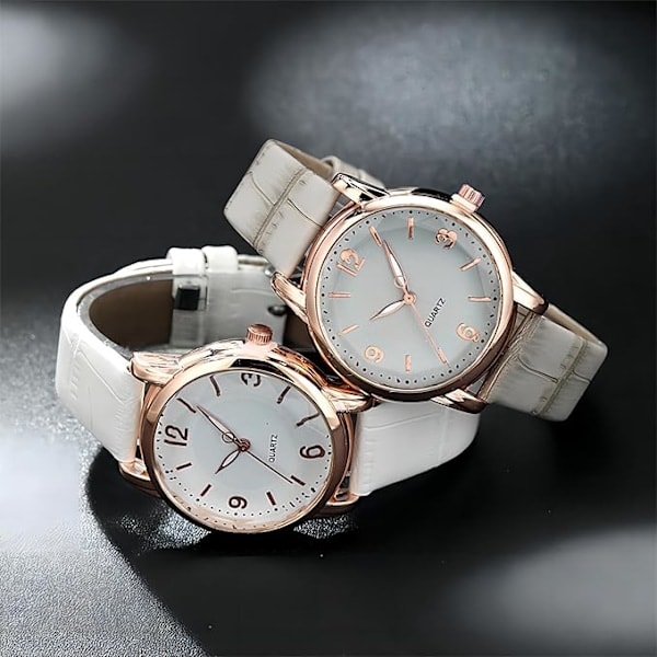 Damklocka, modern kvarts analog damklocka med läderarmband