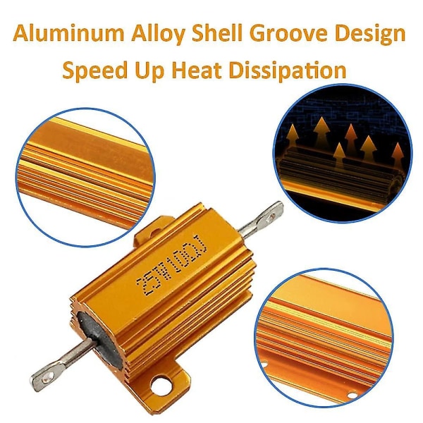 2 stk 25w 3 ohm aluminiumskasse modstand Højeffektbelastningsmodstande Guldskalplade Trådviklet chassismonteret heatshinkhus