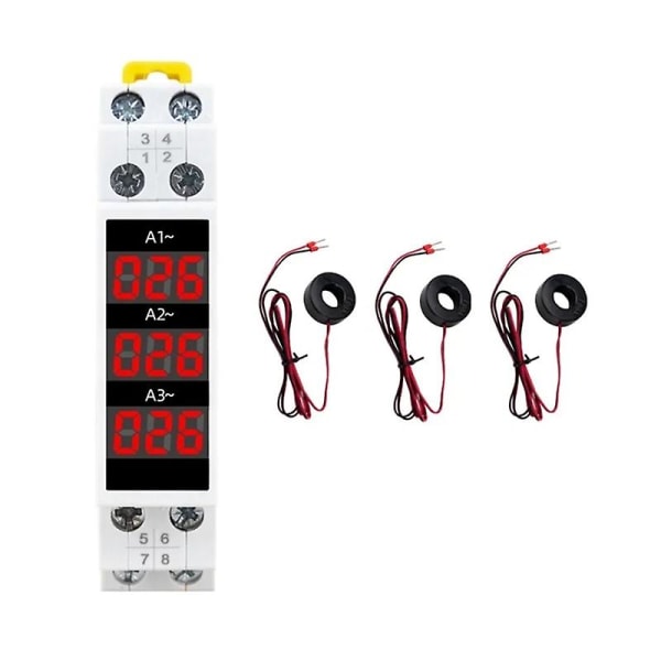 DIN-skena monterad 3-fas Amperemeter Mini Modulström Mätare Mätare Indikator LED Digital Display Detektor Ampermeter