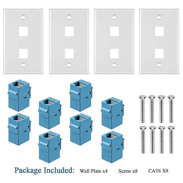 4 stk. 2-ports Ethernet vægplade, RJ45 Cat6 hun til hun stik