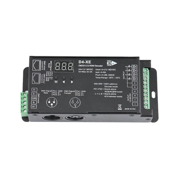 4CH D4-XE DMX-dekoderkontroller PWM flimmerfri dimming 12V-36V digital skjerm 2000Hz 500HZ for RGB LED-lys