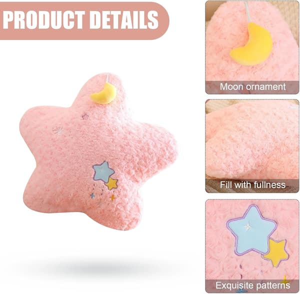 2 Stykker Plys Pyntepuder Stjerne Måne Pyntepuder, Søde Komfortable Pyntepuder, Puder Dekorative Sæder (Pink)
