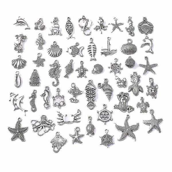 50 delar blandade berlockhänge, armbandshänge set, Ocean Animal Charms-hänge, för pysselhantverk, berlocker, hängen, smycken, tillverkning av armband, hals