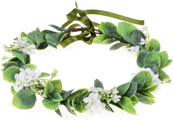 Merroyal Grønn Blomsterkrone Eukalyptuskrone Blad Blomsterkrone Boho Bryllup (Hvit og Grønn)