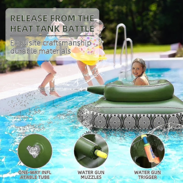Pool oppustelig tank med vandpistol, oppustelig tank pool type vandsprayring, oppusteligt legetøj med håndpumpe, sommervandland flydende pool til ki