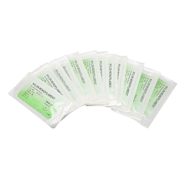 12 övningssuturer, individuellt förpackade, nylon, med böjd nål 4/0