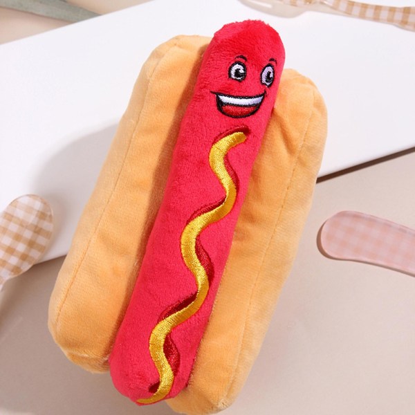 Koiran vinkuva lelu Bb-kaikuluotain lievittää tylsyyttä Emotionaalinen mukavuus Pehmo Hot Dog Täytetyt pikaruokalelut Koirat Tarvikkeet