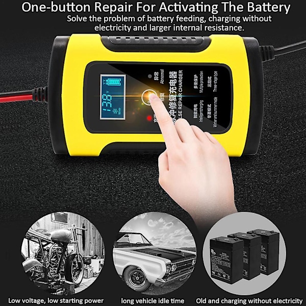 12V 6A LCD-batteriladdare för blybatterier, reparation, strömlagring, bilmotor