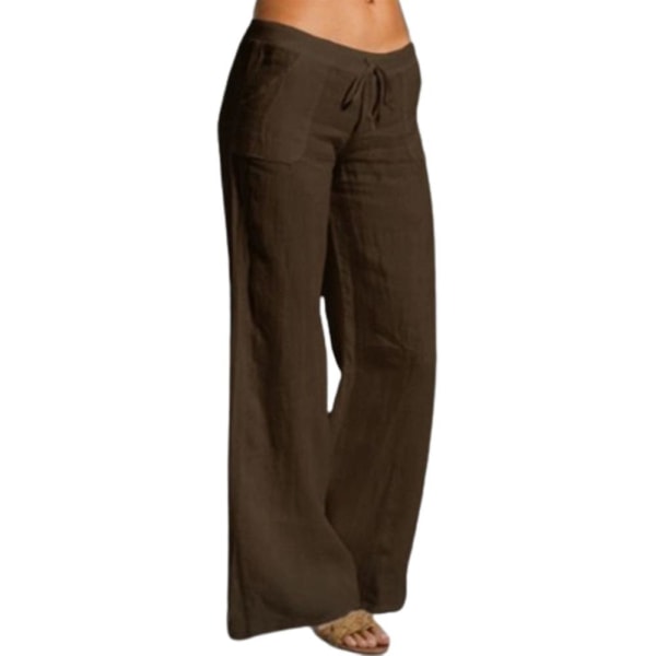 Kvinner ensfargede bukser med brede ben. Løs lomme fritidsbukser Coffee XL