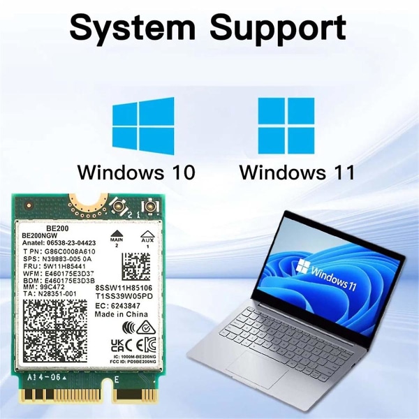 Intel BE200 PCIE Wifi-sovittimelle WiFi 7 8774Mbps Bluetooth 5.4 Gaming PC 2.4G/5G/6GHz langaton verkkokortti (10DB)
