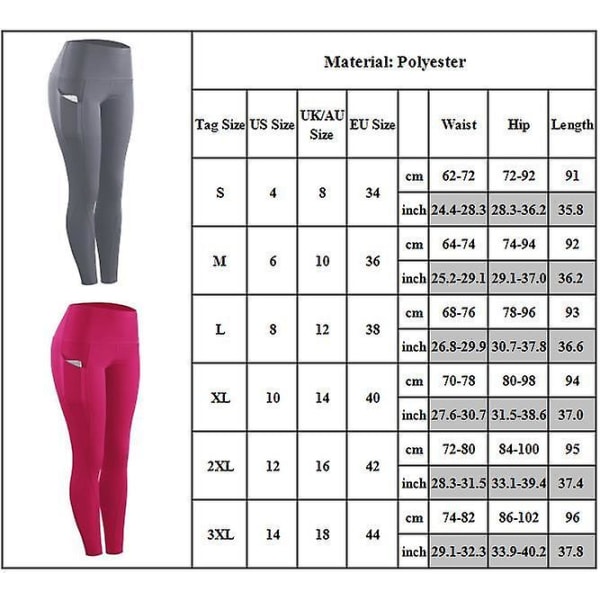 Dame Casual Slim Fit Høytaljede Enkle Leggings Sports Yoga Ankel Lange Bukser Med Lommer Pink 3XL