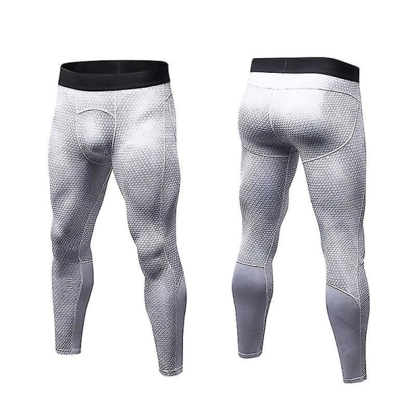 Herre Base Layer Bukser Treningsbukser Gym Sports Leggings White XL