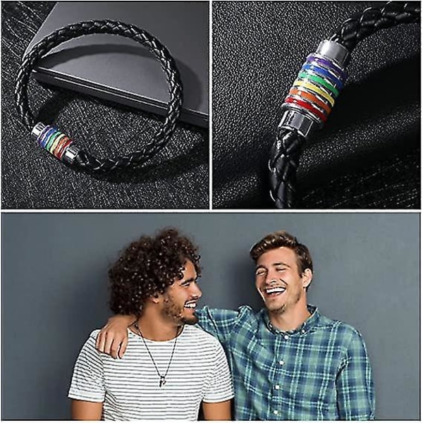 2 stycken läderarmband svart regnbåge magnetiskt läderband män kvinnor accessoarer