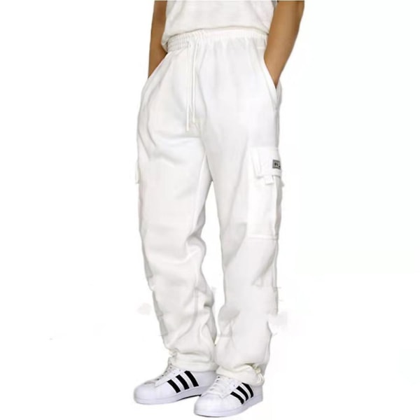 Cargobukser med elastik til mænd Sports Casual Bukser med snoretræk White L