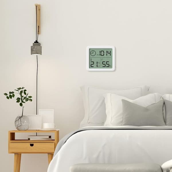 Mini digital inomhustermometer. Professionell bärbar hygrometer med stor display och klocka. Noggrann vit termometer. Hygrometer