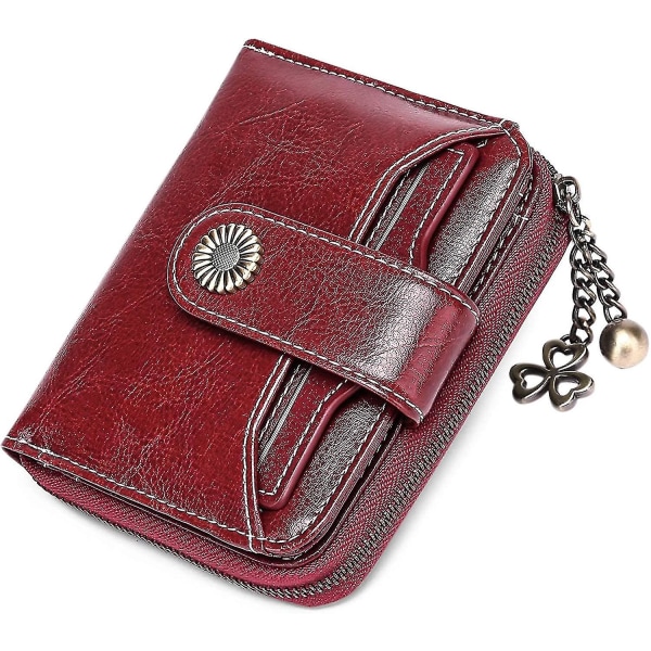 Plånböcker kompatibla kvinnor äkta läder Liten bifold kompakt damplånbok med RFID-skydd