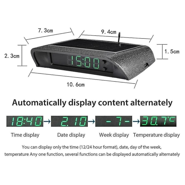 Autokellot yönäytöllä lämpömittarilla automaattinen sisäinen kiinnitettävä digitaalinen watch aurinkoenergialla 24 tuntia