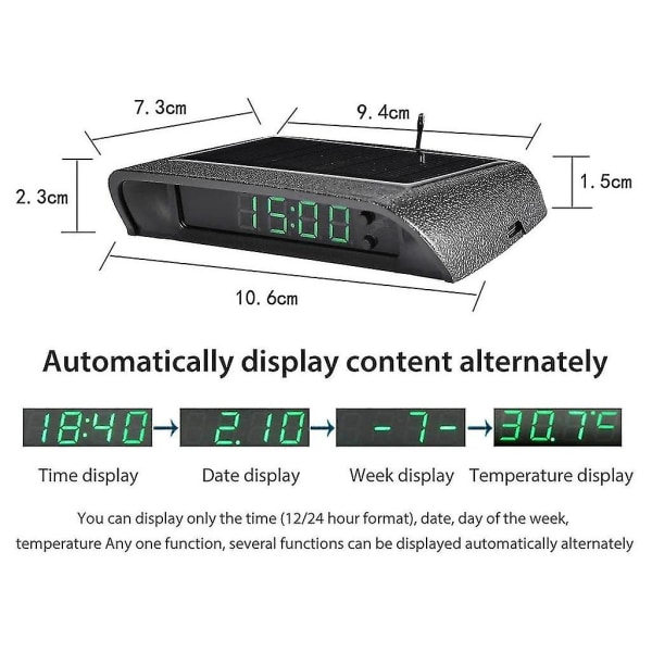 Bilklokker med nattskjerm Termometer Automatisk intern digital klokke Solcelledrevet 24-timers A
