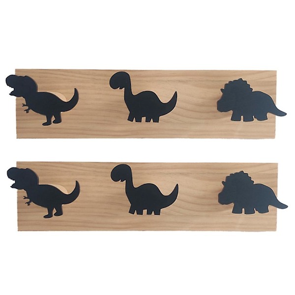 2x Barn Dino-väggkrokar i trä, dörrhängare för pojkrum, barnrum, lekrum, dekoration
