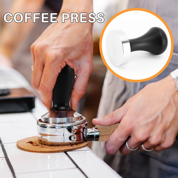 Kaffetamper Set (51 mm), espressostämpel med platt rostfritt stålbas, espressohandtamper med Co