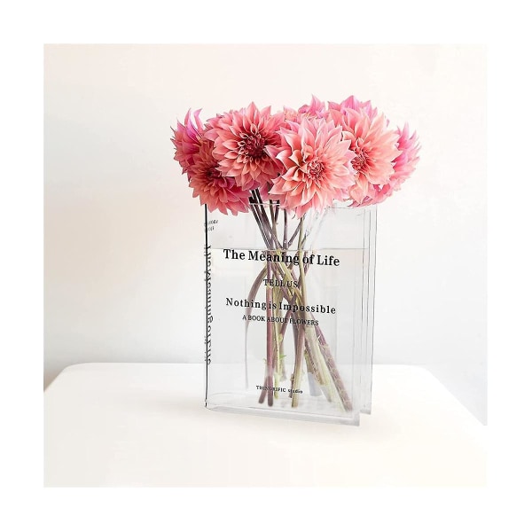 Bokblommavas Transparent blomvas i klar bokformad estetisk blomkruka Akrylväxt Va