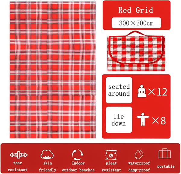 200*200cm picknickfilt, picknickduk, picknickmatta, vikbar med handtag