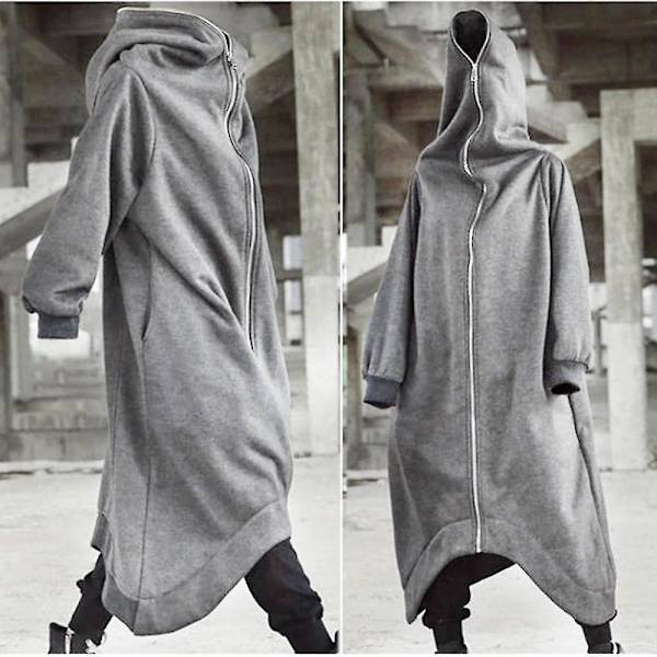 Unisex Pitkähihainen Huppari Nazgul Pitkä Takki Vetoketjullinen Fleeceulosteinen Pitkä Huppari 2XL