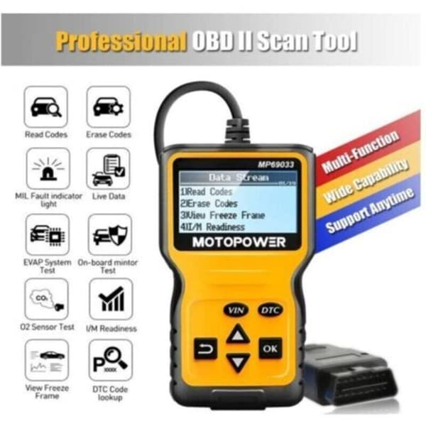 MP69033 OBD-II skanner kodeskanner motorfeilkode diagnostisk leser motorkodeleser for O2-sensor