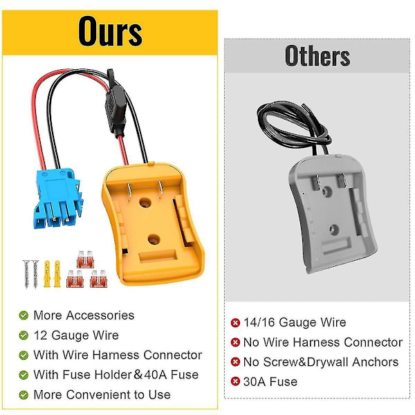 Power Wheels Adapter til 20v batteri med ledningsnetforbindelse til Peg-perego, 12awg ledning med 40