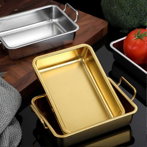 Serveringsbakker Non-stick Multifunktionel Rektangulær Metalbakke i Rustfrit Stål til Køkken Golden 2
