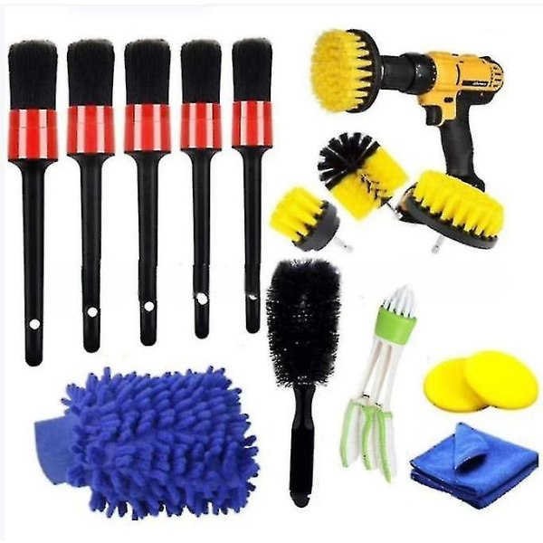 14 stk Bilvask værktøj børste elektrisk bore rengøringsbørste bil luftudtag børste  bilvask handsker, 2 sæt 310d | Fyndiq