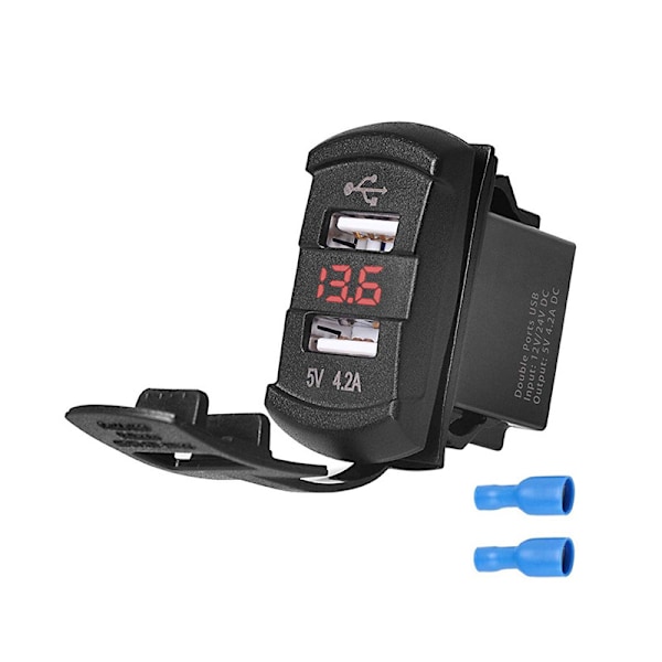 Båttyp modifierad bilbåt RV båttyp dubbel USB-billaddare med LED-ljus voltmeter 4.2A Red screen