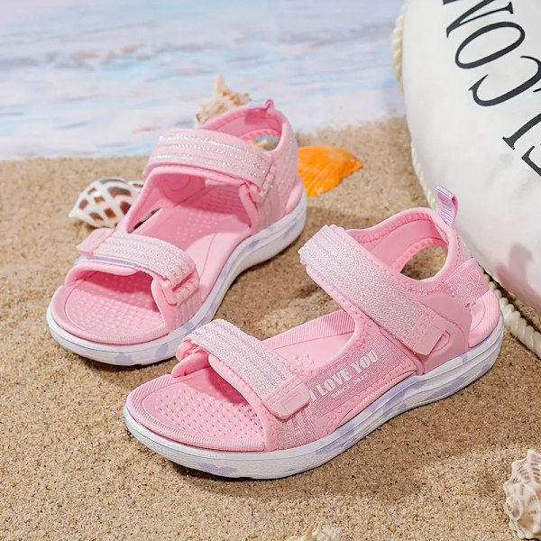 Trendikkäät söpöt avovarpaat sandaalit tytöille, hengittävät kevyet sandaalit sisä- ja ulkokäyttöön, rannalle, kesään Pink Color 38