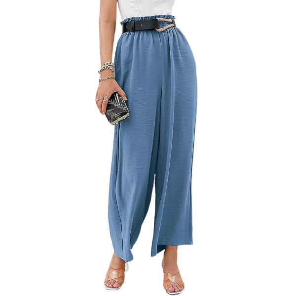 Komfortable bukser for kvinner med brede ben Uformelle lange bukser Blue Grey 2XL