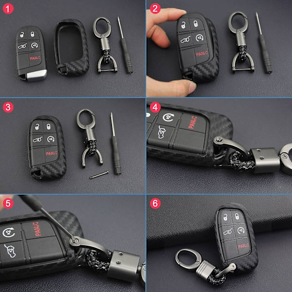 Bil Carbon Fiber Smart Key Case Cover Holder til Compass Durango Journey Charger