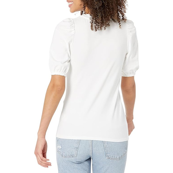 Naisten Klassinen Lyhythihainen Puff-T-paita Pyöreällä Kaula-auksella Bright White XXL