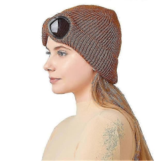 Unisex Mössa med Glasögon Stickad Varm Vintermössa brown