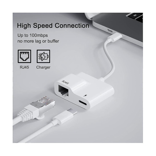 USB-C - Ethernet-sovitin, USB Type-C - RJ45 Gigabit Ethernet LAN -sovitin PD 60W -laturilla, sopii