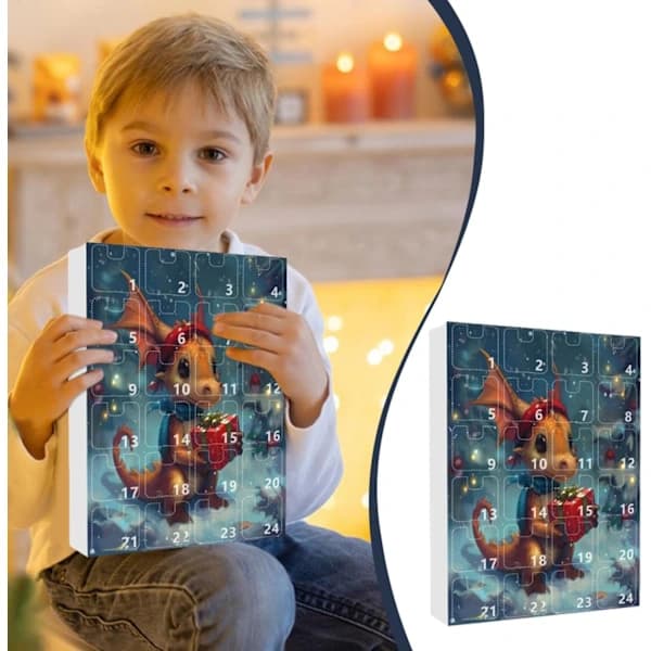 Adventskalender for barn 2025 (Drage-tema) - 2D-akryldyrdekorasjoner