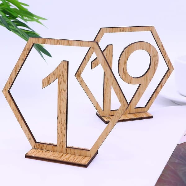 Træbryllupsbordnumre - Sæt af 20 Hexagon Base Rustikke Midtpunkter