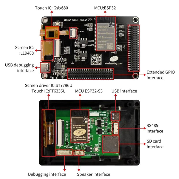 3,5 tums Esp32-s3 utvecklingskort - Wt32-sc01 Plus med 320x480 kapacitiv multitouch LCD-skärm inbyggd Bluetooth