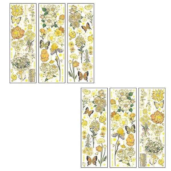 2-pak 6 stk Vintage Blomster Scrapbooking Stickers Vandtætte Æstetiske Journal Håndværk Dekorationssæt