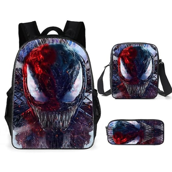 Venom Skolesekk Anime Notatbok Bærbar PC Ryggsekk Skolesekk Messenger Bag Pennal 3-delt Sett